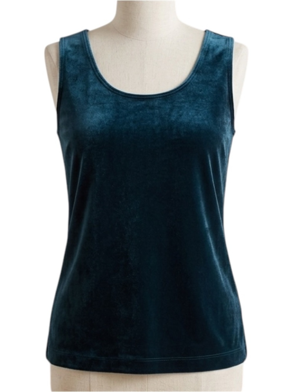 Chico’s Heritage Scroll Velvet Scoop Neck Tank Top Spruce Green Size 1 / Medium